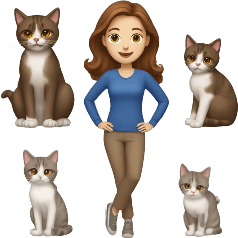 Woman with brown hair and five cats emoji