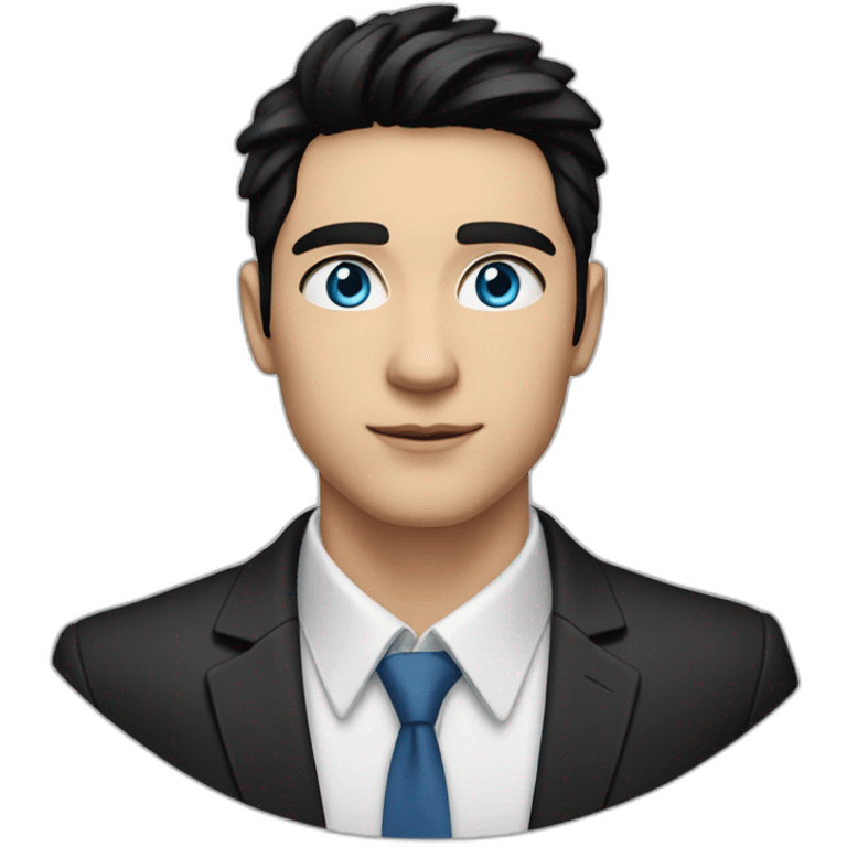 man, blue eyes, 30 years old, white skin, black hair, blazer with t-shirt, good looking emoji