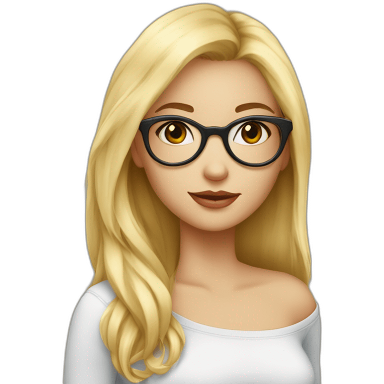 Fille blonde cheveux longs lunettes ronde noire yeux bleus emoji