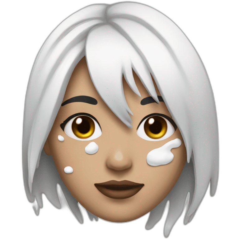 women with black hair with white paint drop driping on her face emoji