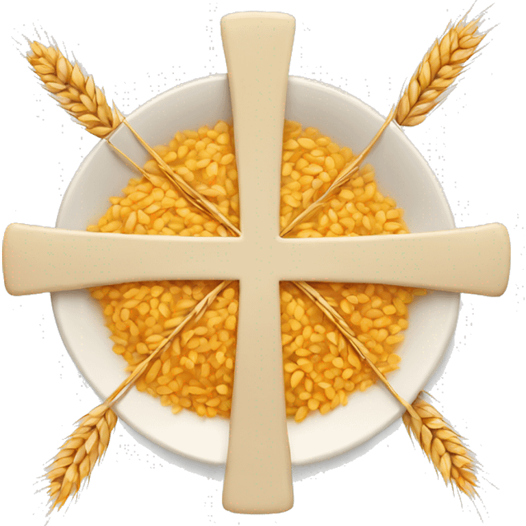 a plate of wheat cooked with an Orthodox cross in the middle emoji