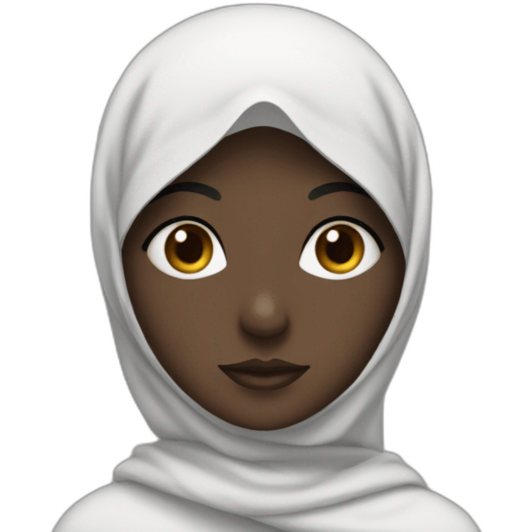 An Arab girl with dark skin in a white hijab is thinking emoji