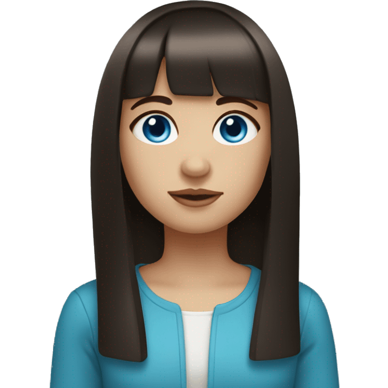 girl with straight dark brown hair, thick bangs, blue eyes emoji