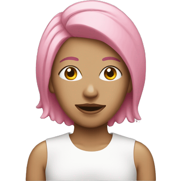 Woman with pink hair and face mask emoji