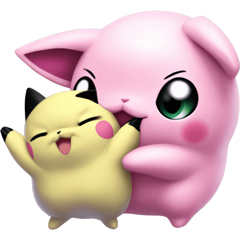 Jigglypuff kissing pikachu emoji