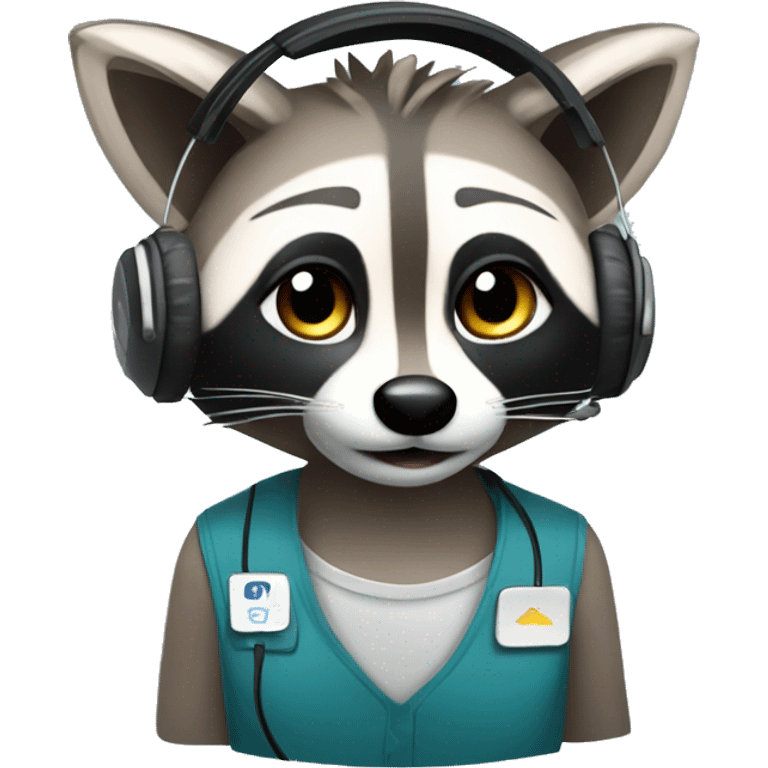 raccoon contact center agent with headset emoji