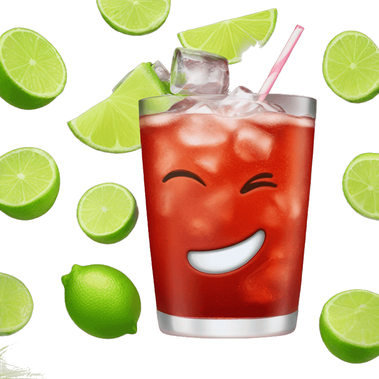 red soda drink over ice with lime  emoji