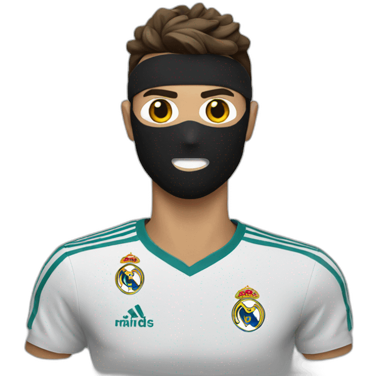 Ronaldo with real madrid shirt with a black mask emoji