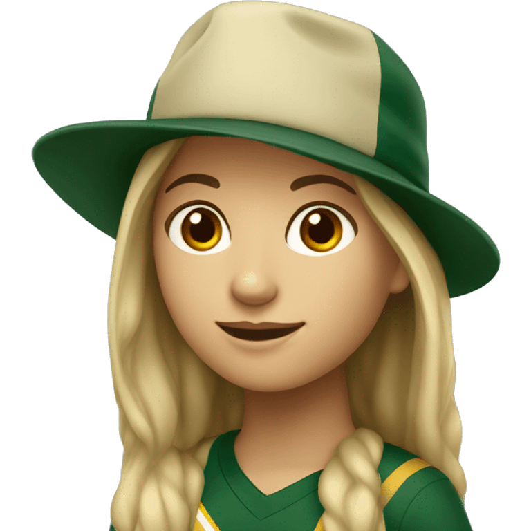 Caucasian girl wearing Baylor university hat emoji