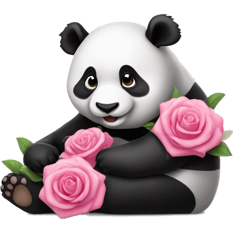 Un panda heureux avec un fond rose emoji