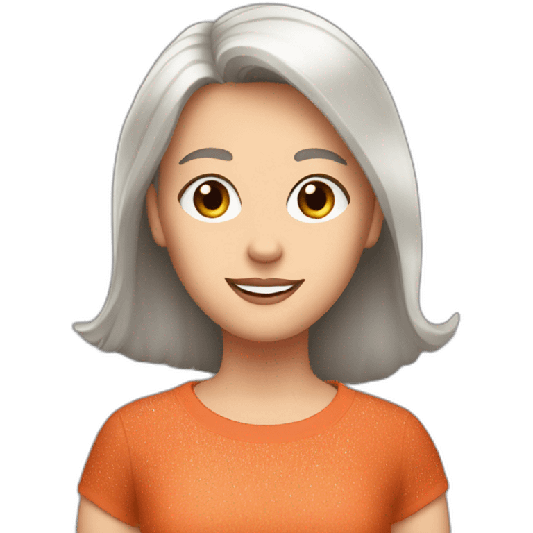 Gray straight haired white girl with terracotta t-shirt and sparkles around the head emoji