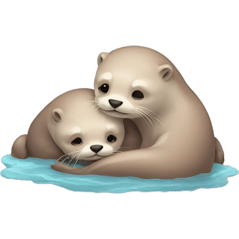 Pastel otters hugging emoji