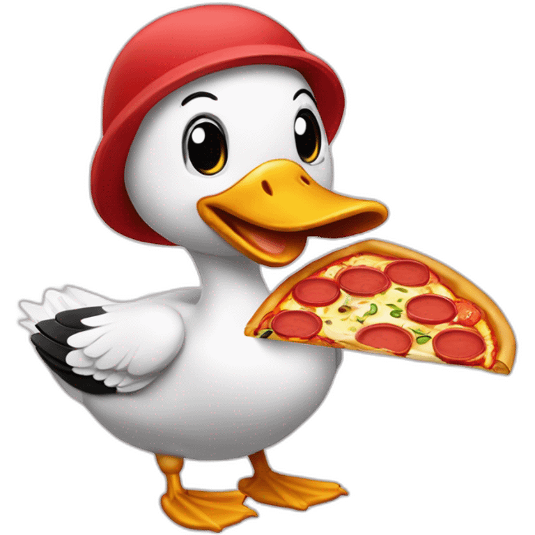 mignon canard qui mange une pizza emoji