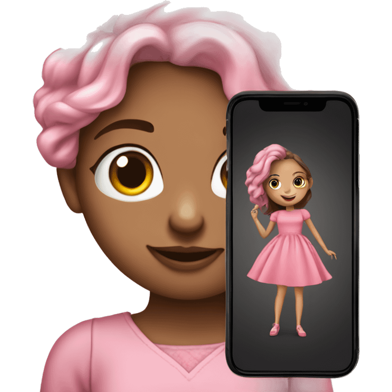 Menina de vestido rosa com iPhone na mão emoji