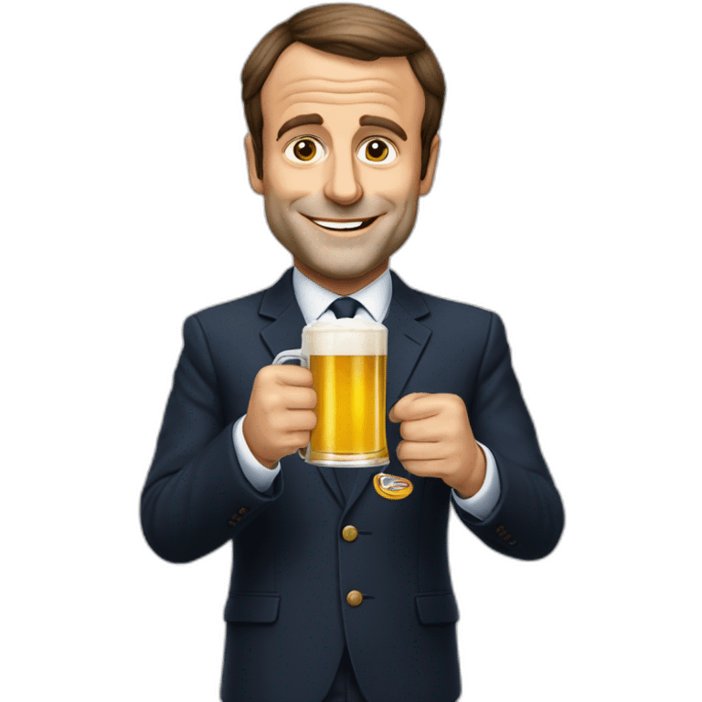 Emanuel macron avec une bierre emoji