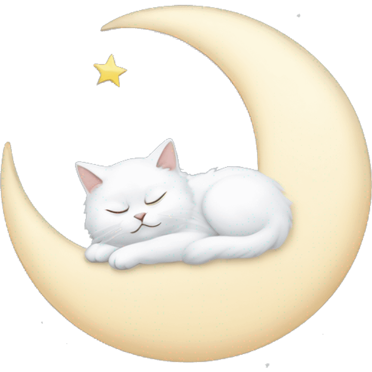 White Persian cat sleeping on crescent moon  emoji