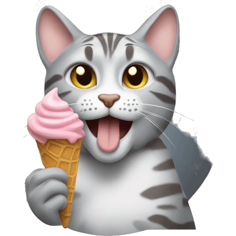 Grey tabby Cat eating a ice cream  emoji