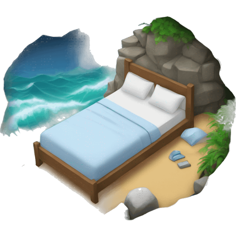 bed next to the ocean waves crashing on the rocks  emoji