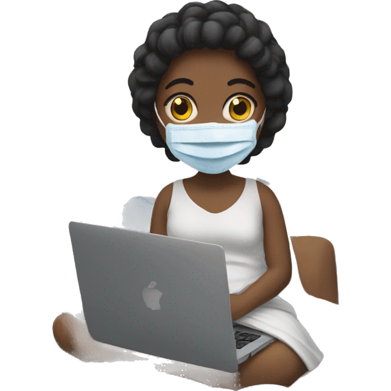 Girl in bed with face mask and laptop emoji