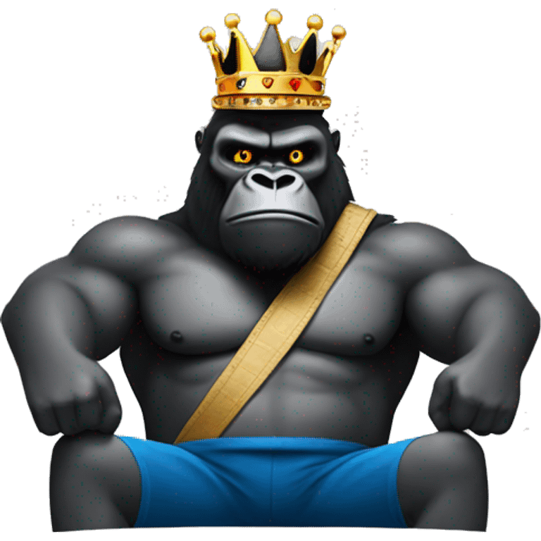 king kong with crown holding barber eqiptment in both hands emoji