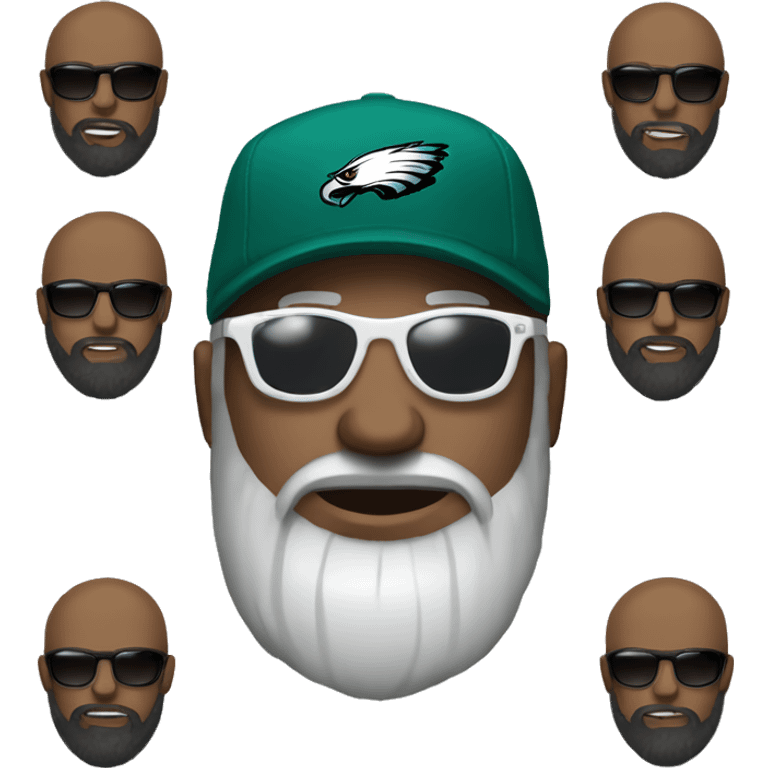 Bald black guy dark grey long beard wearing Philly eagles cap shirt and sunglasses  emoji