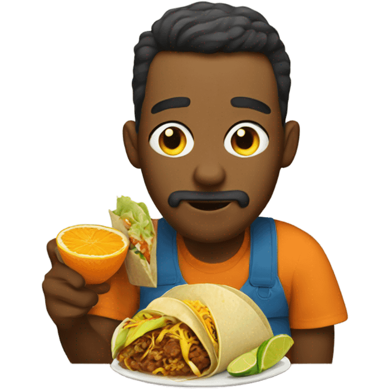 Man eating tacos with an orange cat emoji