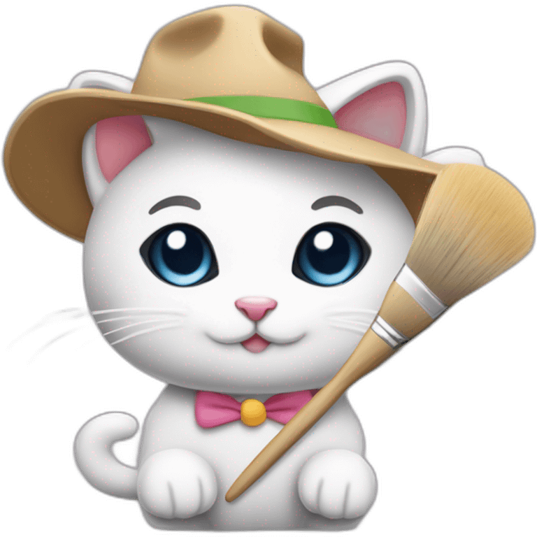 Kawaii cat artist in hat holding palette and brush so it can be used as a mouse cursor emoji