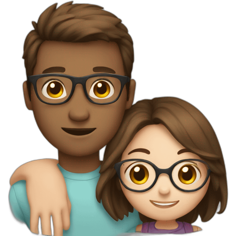 a girl with brown hair in glasses hugs a guy with brown hair emoji