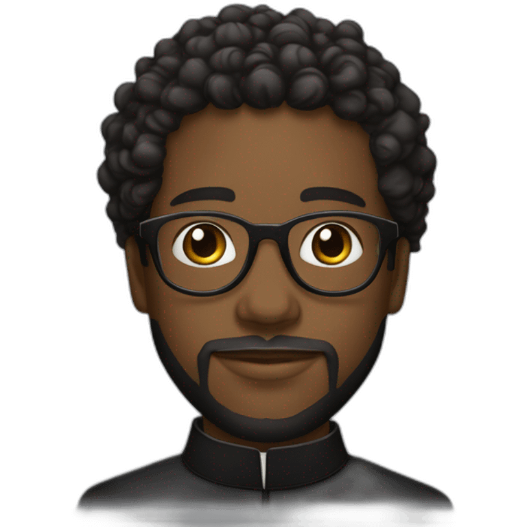 young black catholic priest beard, curly hair, with rounded glasses and clerygman emoji