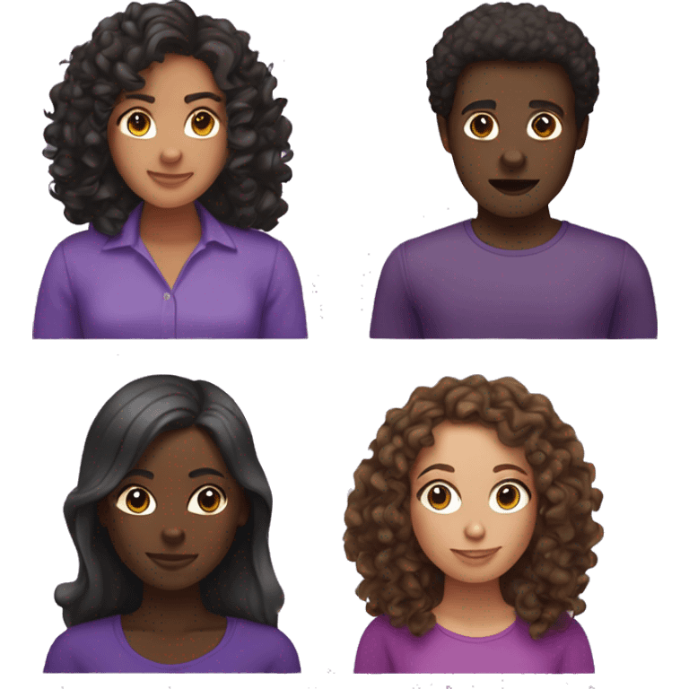 2 women on Hispanic with curly brown hair and a purple shirt and the other African American with dark skin and straight hair  emoji