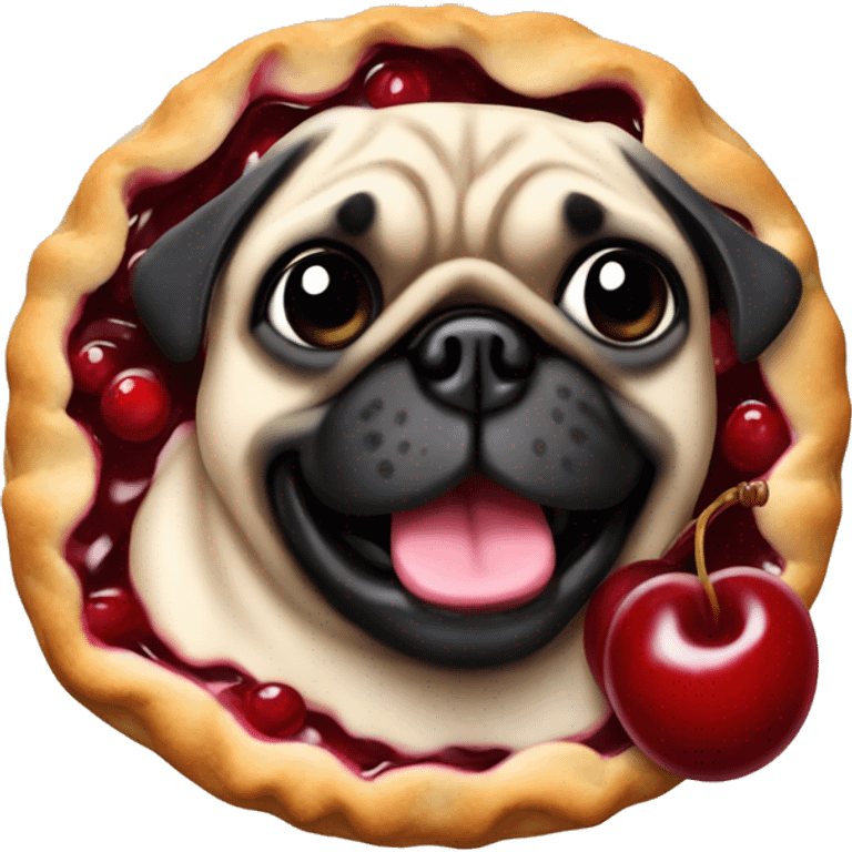 Leaky cherry pie with pug face emoji