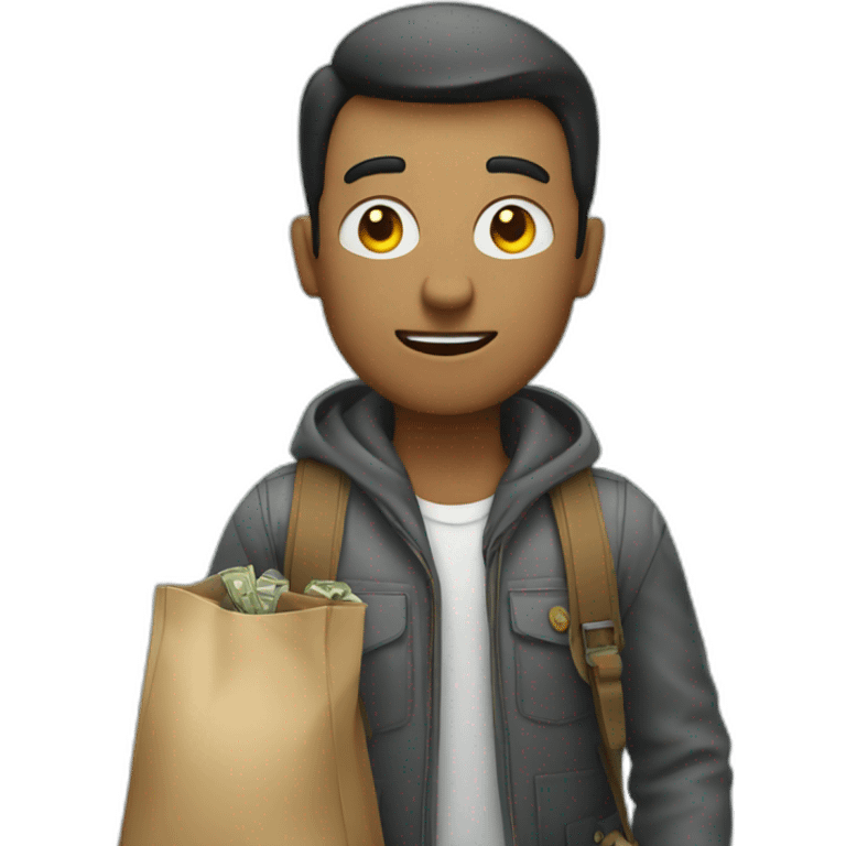 man with overloaded bag with money emoji