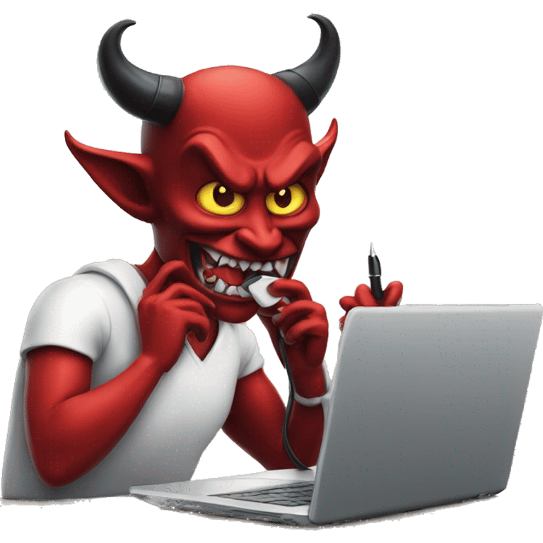 devil on the phone, writing on a laptop emoji