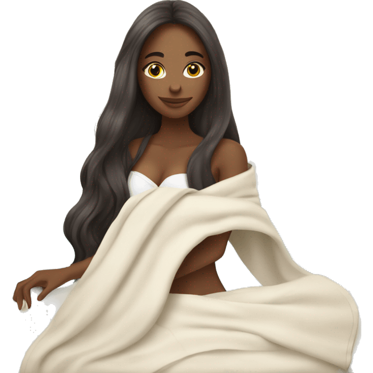 Long hair Brunette girl with spa mask relaxing with a towel on emoji