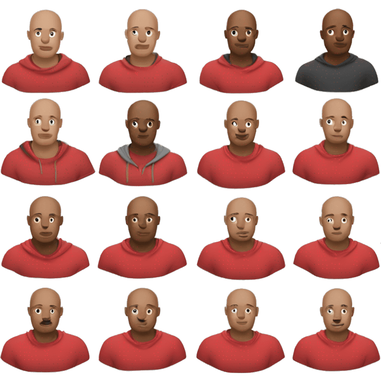 Bald Brown man with no facial hair and a red hoodie using Apple Vision Pro emoji