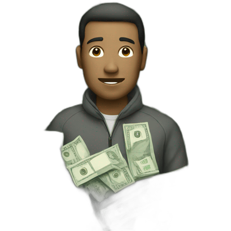 Man covered in dollar bills emoji