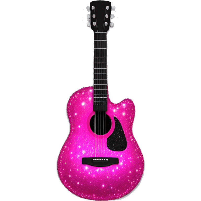 Realistic neon pink to black acoustic guitar with sparkly shiny glitter and diamonds on it. emoji