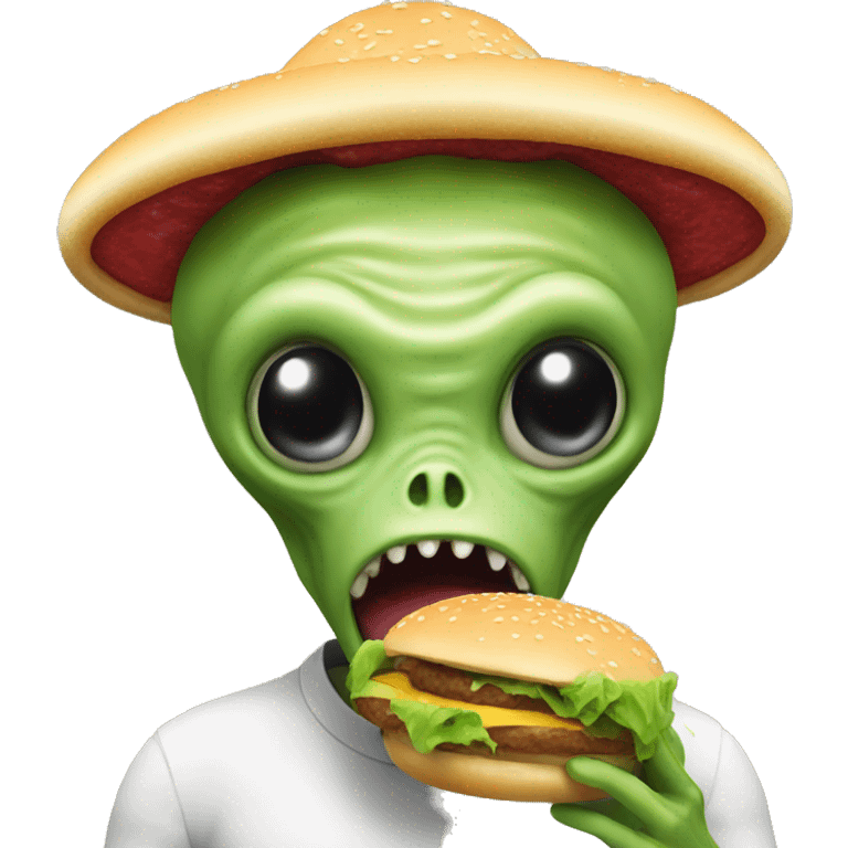 An alien eating a hamburger  emoji