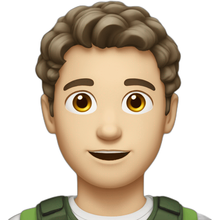 young caucasian male with darkbrown short wavy hair, shaved emoji