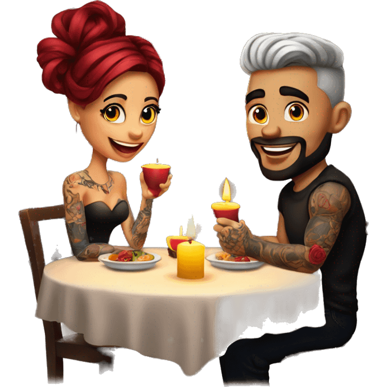 romantic candle light dinner for beautiful tattooed couple emoji