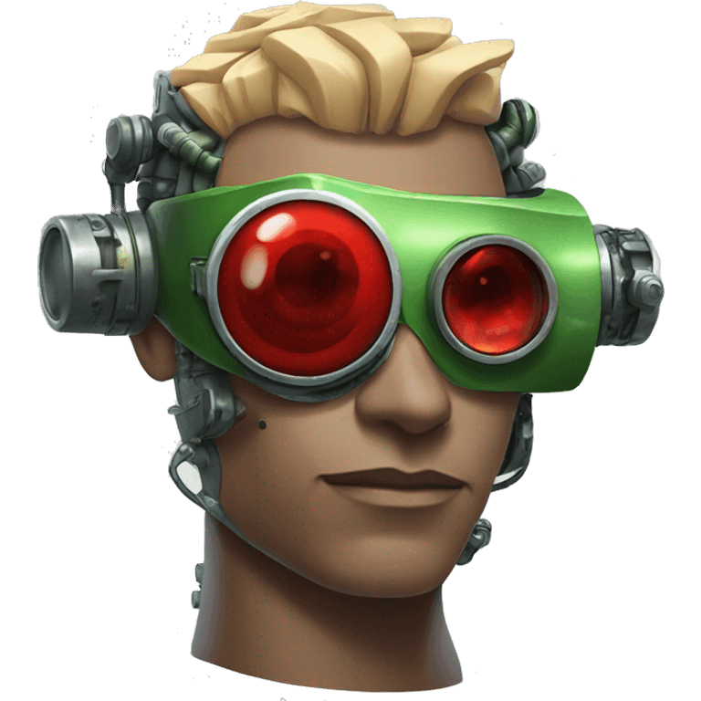 Male cyborg with thin red Mohawk and green steampunk goggles emoji