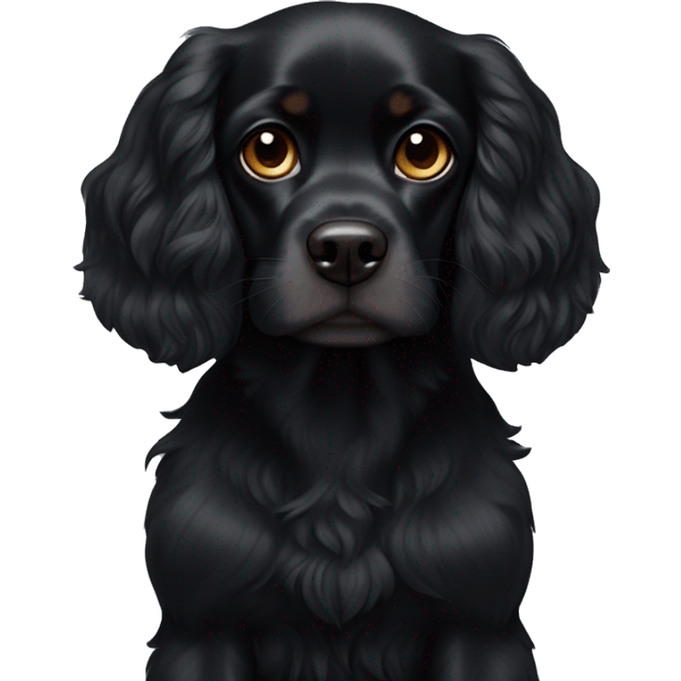 Small completely black king spaniel with black fur on his whole face and white fur on chest emoji