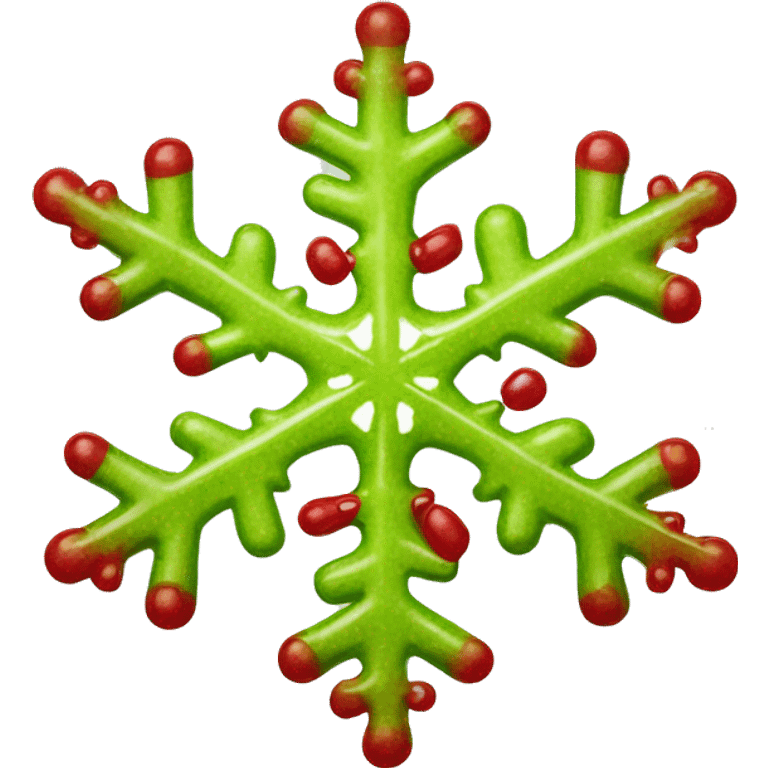 Realistic chartreuse green and candy apple red striped snowflake isolated.  emoji