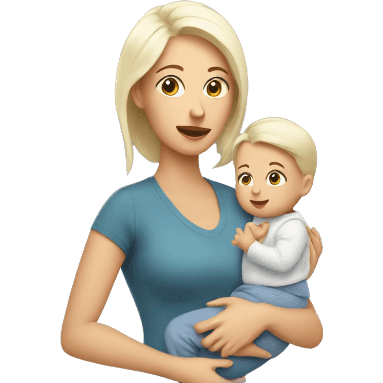 Busy white mom with baby emoji