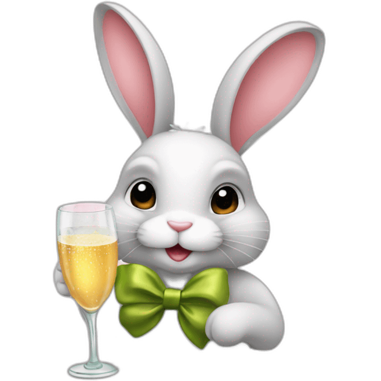 Bunny with bow drinking champagne  emoji