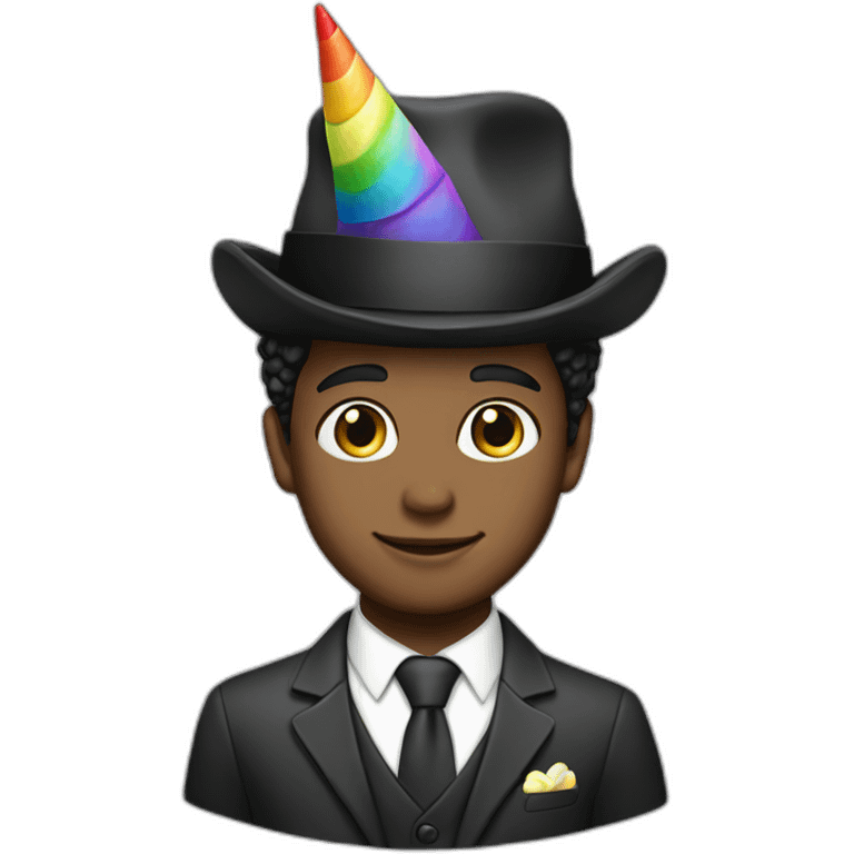 Posh-boy-with-suit-and-rainbow-unicorn-hat emoji