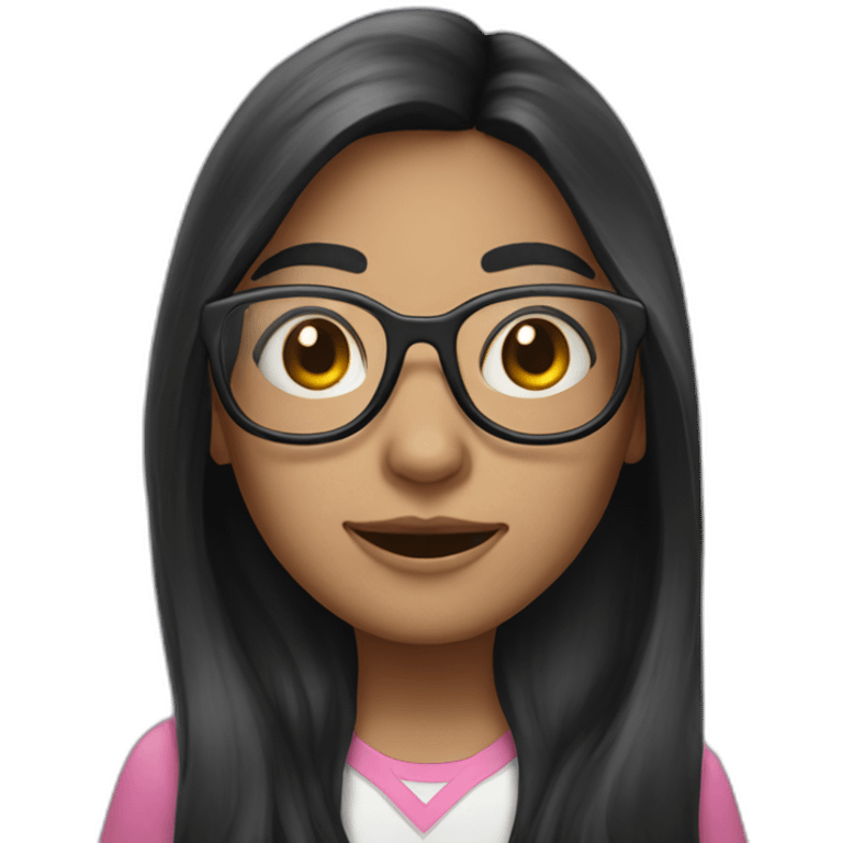 long dark hair girl with glases and a unicorn emoji