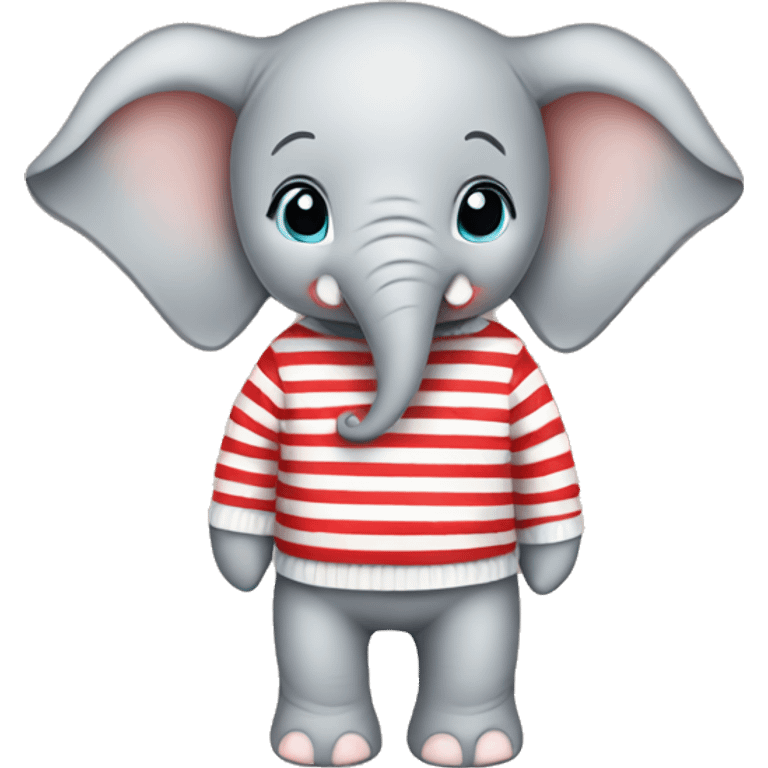 Baby elephant wearing red and white stripe sweater emoji