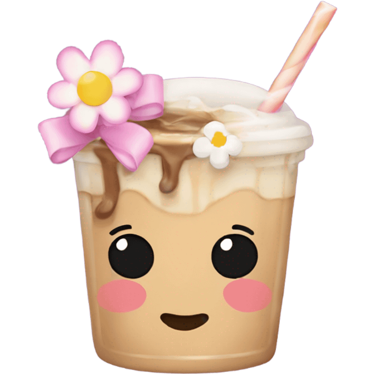 cute iced coffee cup with bows and flowers emoji