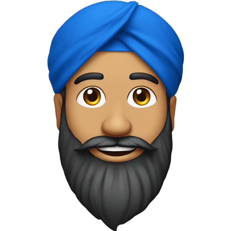 Sikh emoji: vibrant blue turban, joyful expression, detailed beard, cultural symbols subtly integrated, minimalist design." emoji